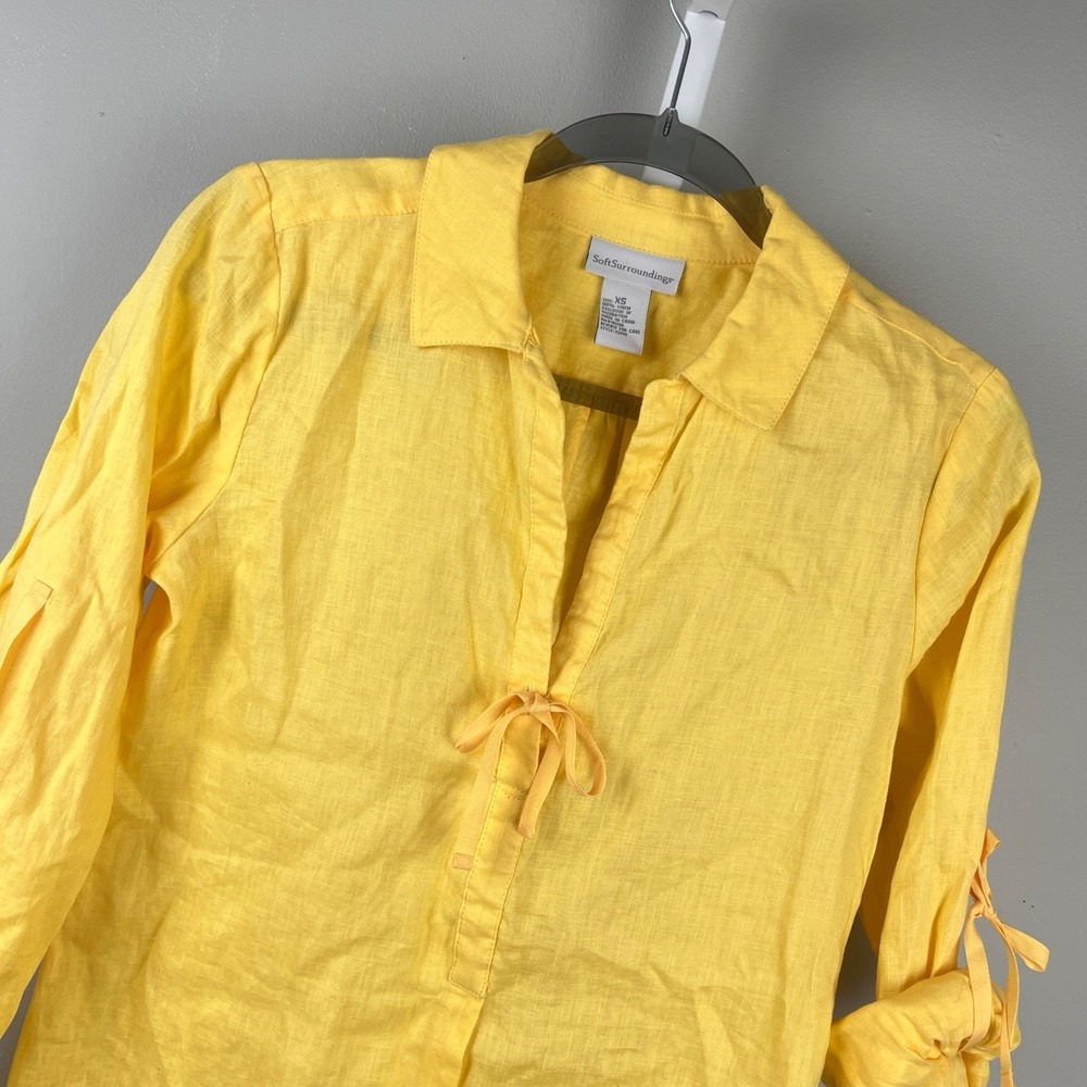Soft Surroundings 100% Linen Tunic Top Womens XS Yellow Coastal Breezy Resort